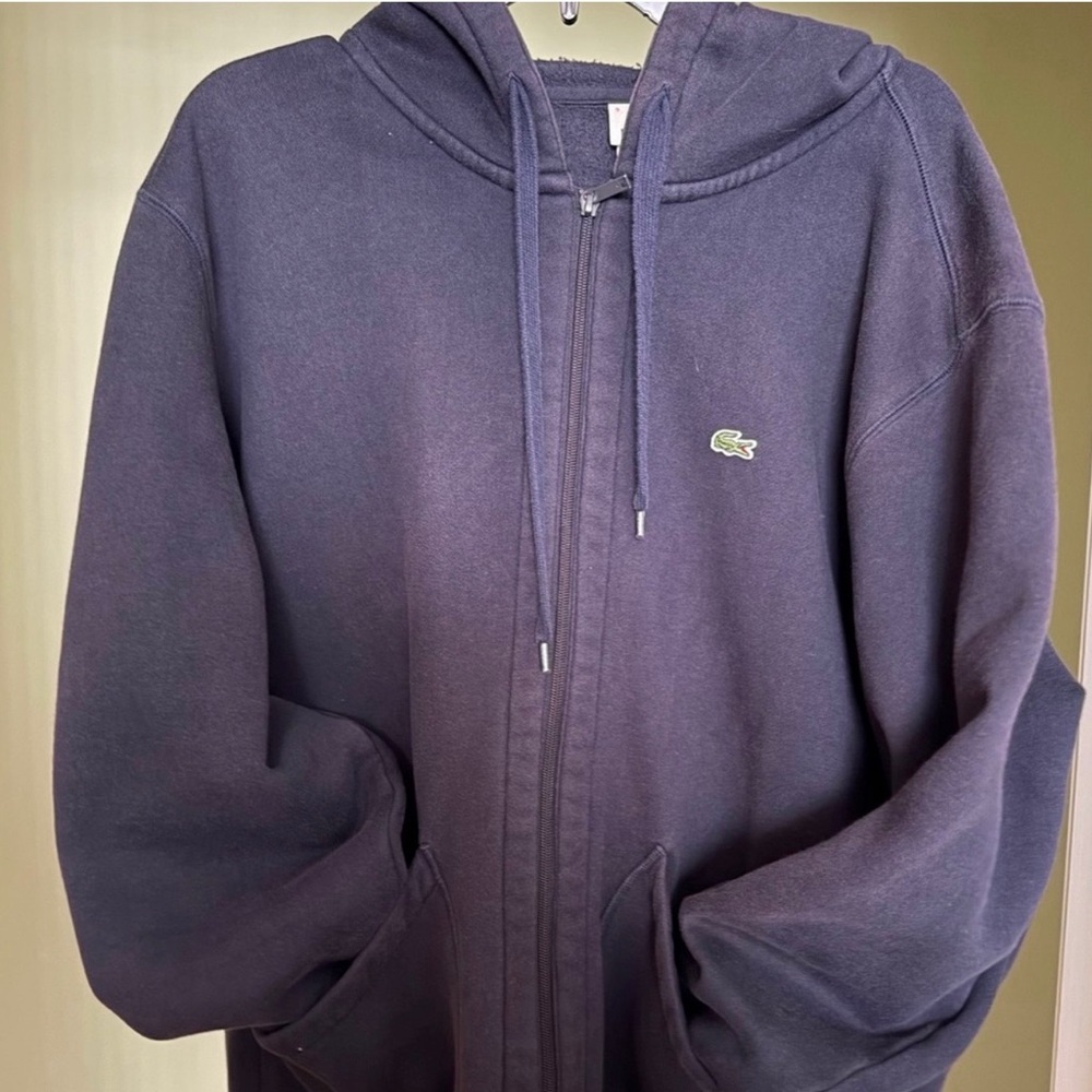 Lacoste Dark Navy Full-Zip Hoodie with Green Croc